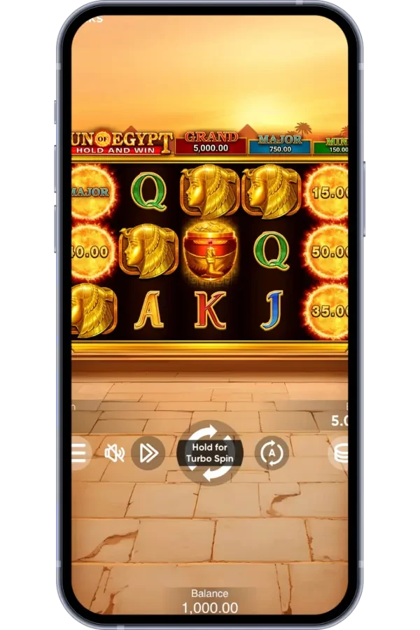 Sun of Egypt 5 mobil versiyasi — smartphone ekranida Hold n Win